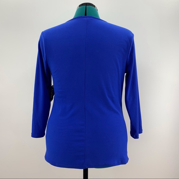 AUW NWT Blue Asymmetrical Neck 3/4 sleeve Top, Medium - Picture 6 of 16